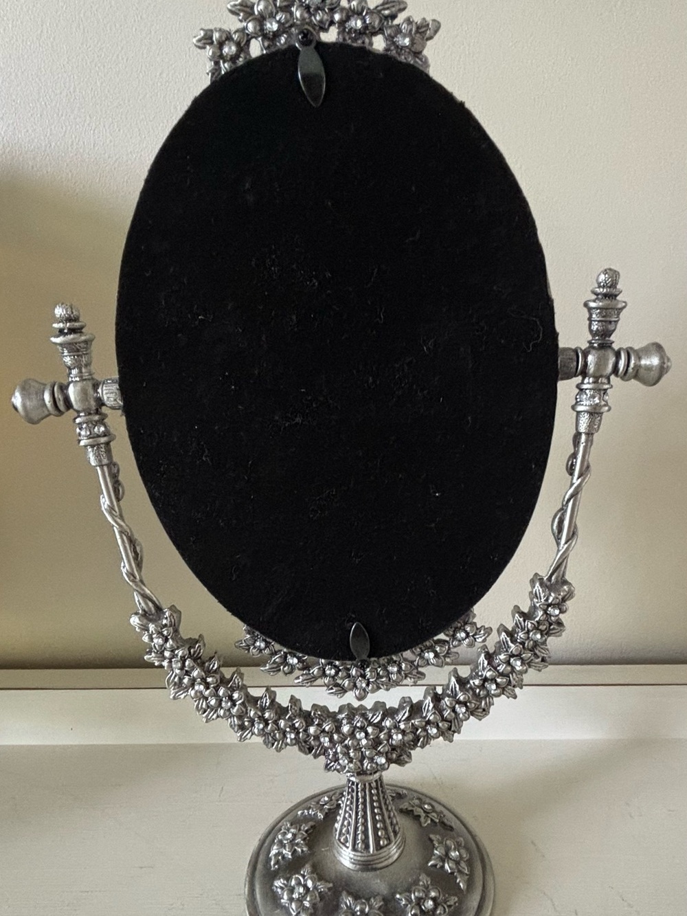Ornate Silver Floral Oval Vanity Mirror - Picture 2 of 5